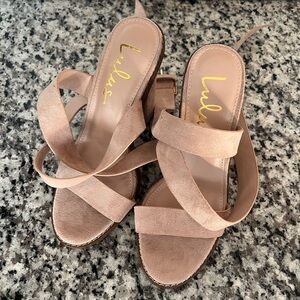 Lulus Shelbie Light Tan Suede Ankle Strap Heels Size 6